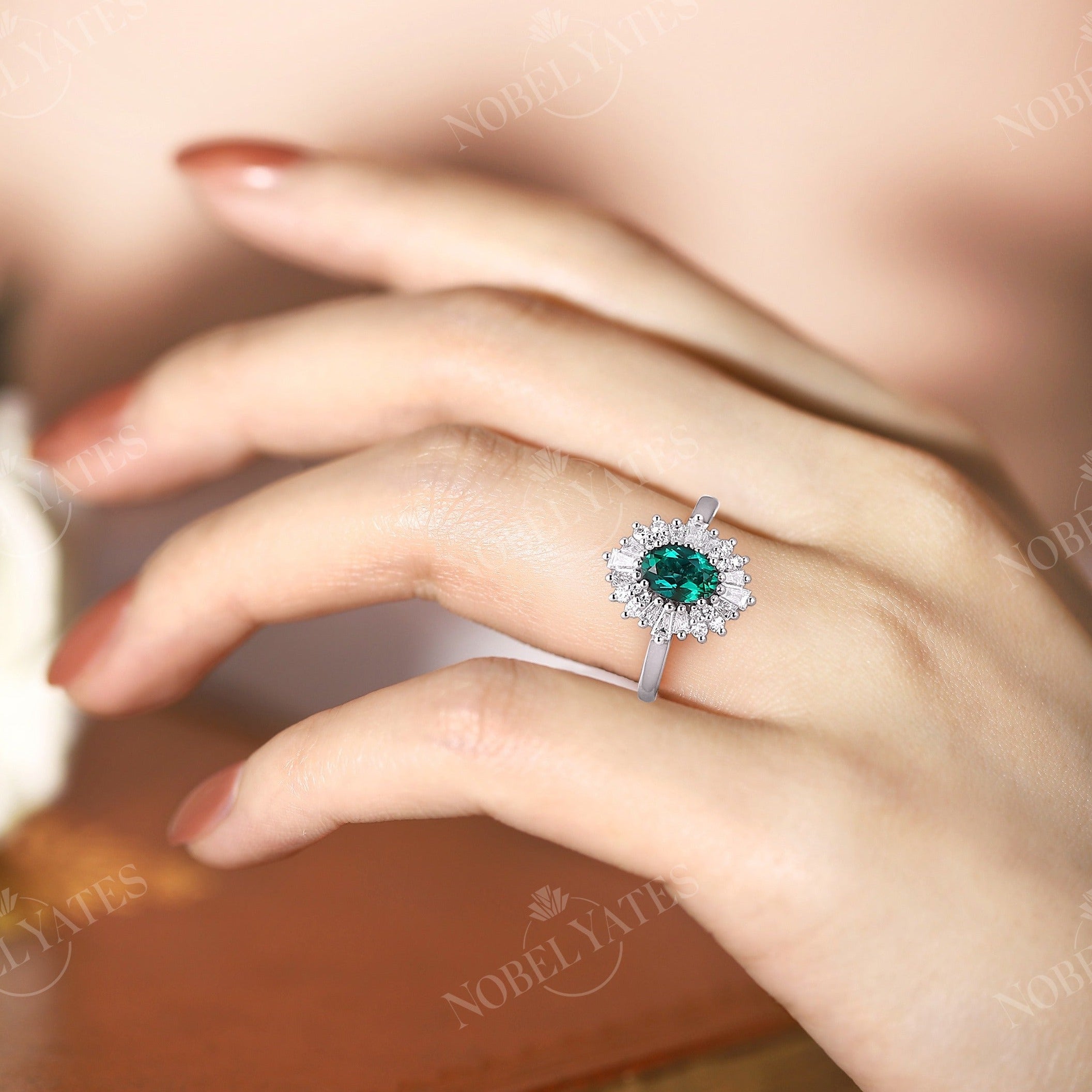 Buy Natural Emerald Diamond Halo Ring in 14k Solid Gold